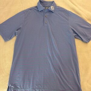 FootJoy Mens Athletic Fit Golf Polo Shirt Purple Blue Striped Short Sleeve M